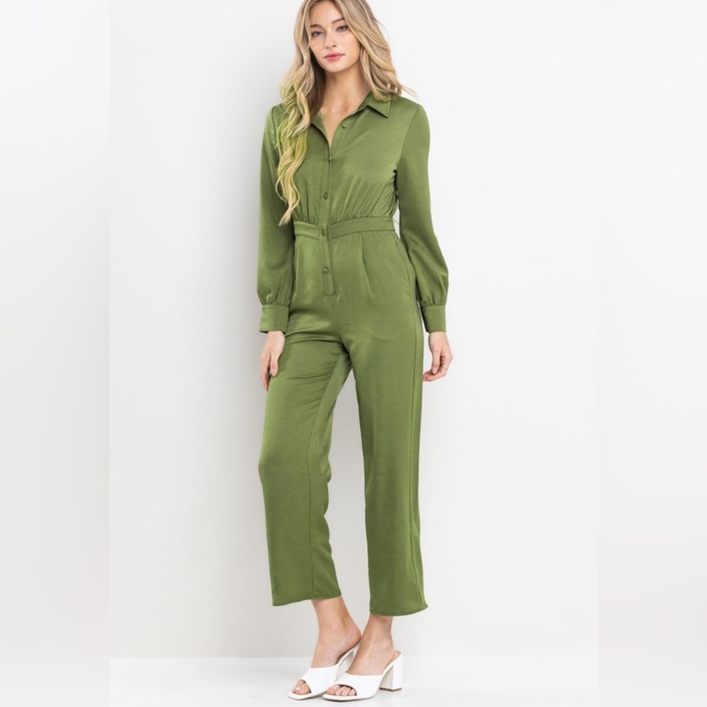 Fabulous Solid Long Sleeve Straight Leg Jumpsuit